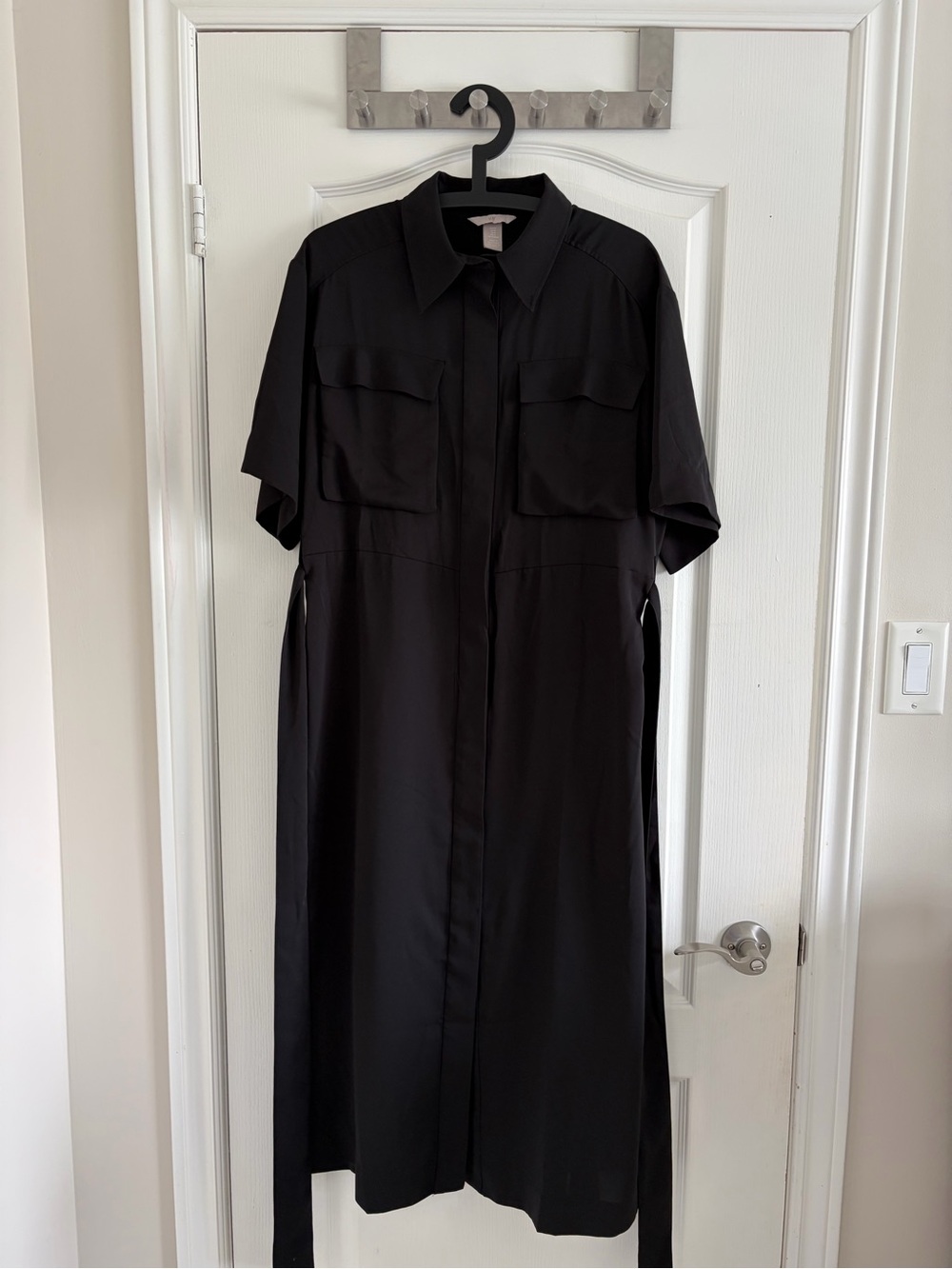 H&M Black Midi Shirt Dress with Waist Tie